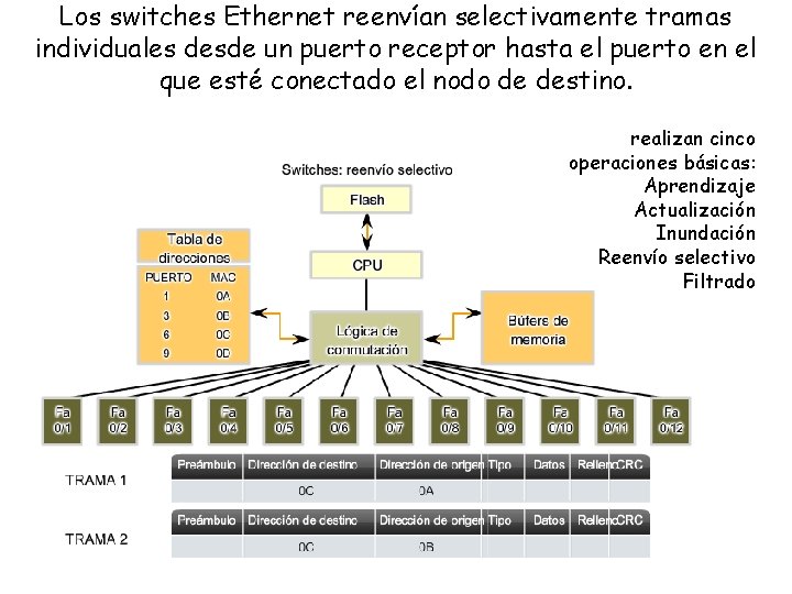 Los switches Ethernet reenvían selectivamente tramas individuales desde un puerto receptor hasta el puerto