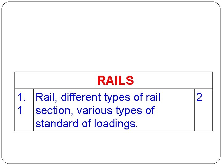 RAILS 1. Rail, different types of rail 1 section, various types of standard of