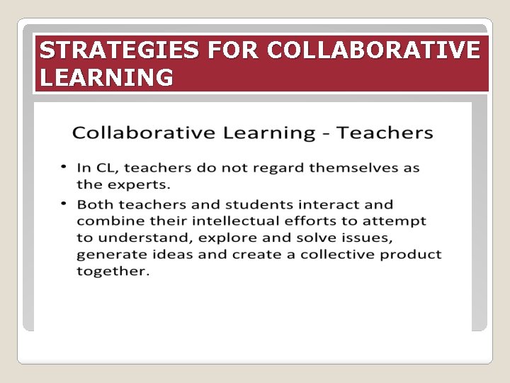 STRATEGIES FOR COLLABORATIVE LEARNING 