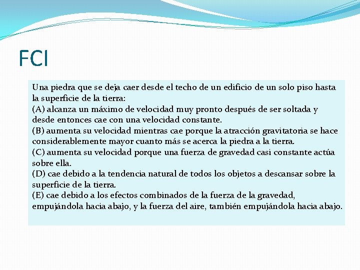 FCI Una piedra que se deja caer desde el techo de un edificio de