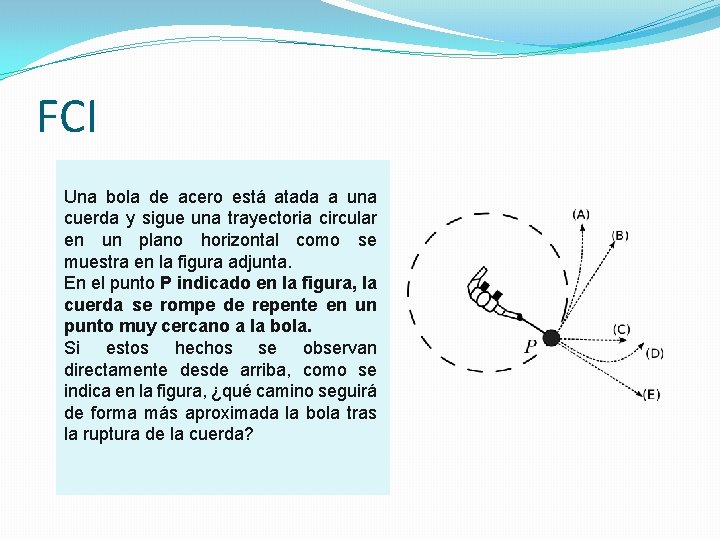 FCI Una bola de acero está atada a una cuerda y sigue una trayectoria