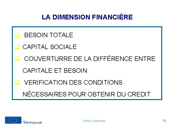 LA DIMENSION FINANCIÈRE q BESOIN TOTALE q CAPITAL SOCIALE q COUVERTURRE DE LA DIFFÉRENCE