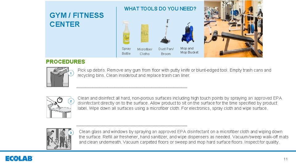 GYM / FITNESS CENTER WHAT TOOLS DO YOU NEED? Spray Bottle Microfiber Cloths Dust