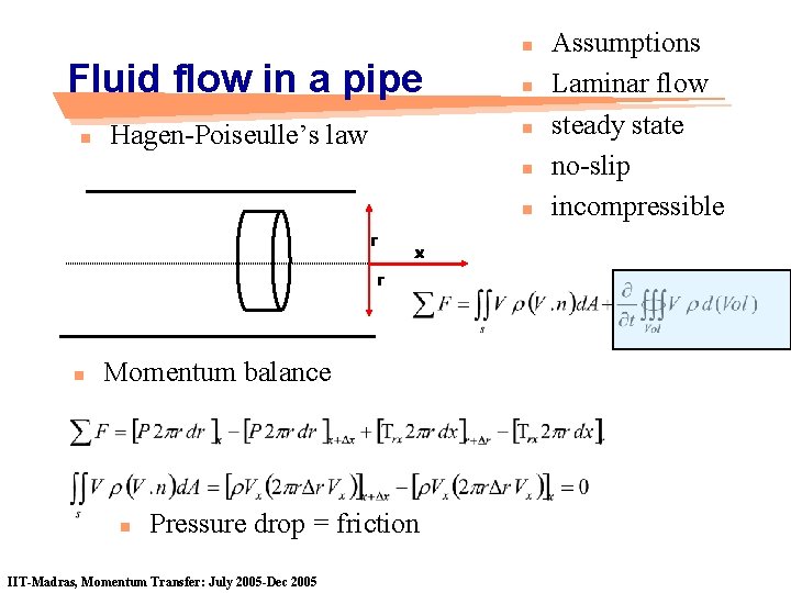 n Fluid flow in a pipe n Hagen-Poiseulle’s law n n r x r