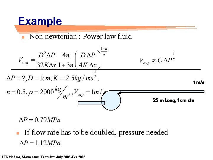 Example n Non newtonian : Power law fluid 1 m/s 25 m Long, 1