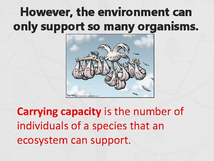 However, the environment can only support so many organisms. Carrying capacity is the number However, the environment can only support so many organisms. Carrying capacity is the number