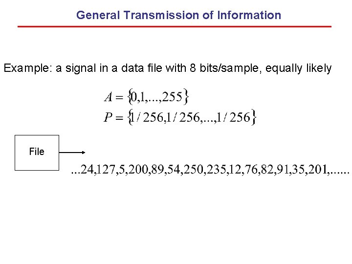 General Transmission of Information Example: a signal in a data file with 8 bits/sample, General Transmission of Information Example: a signal in a data file with 8 bits/sample,