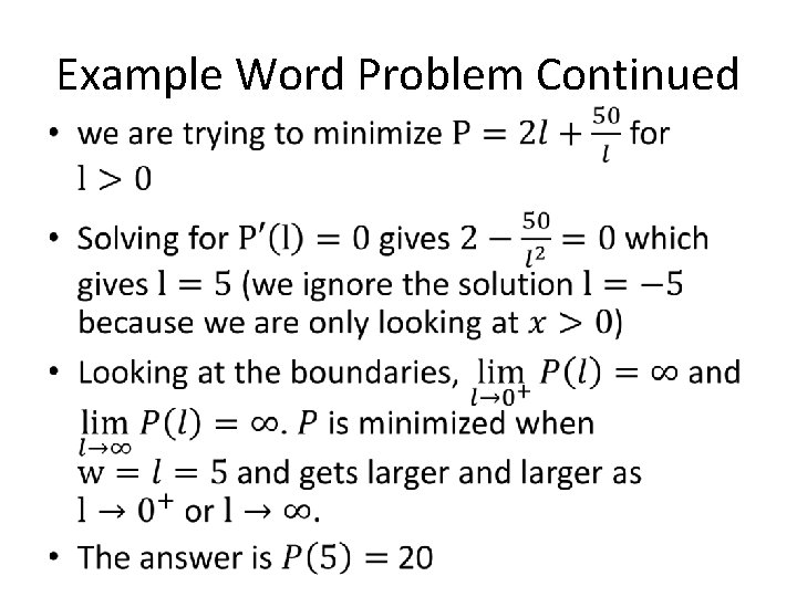 Example Word Problem Continued • 