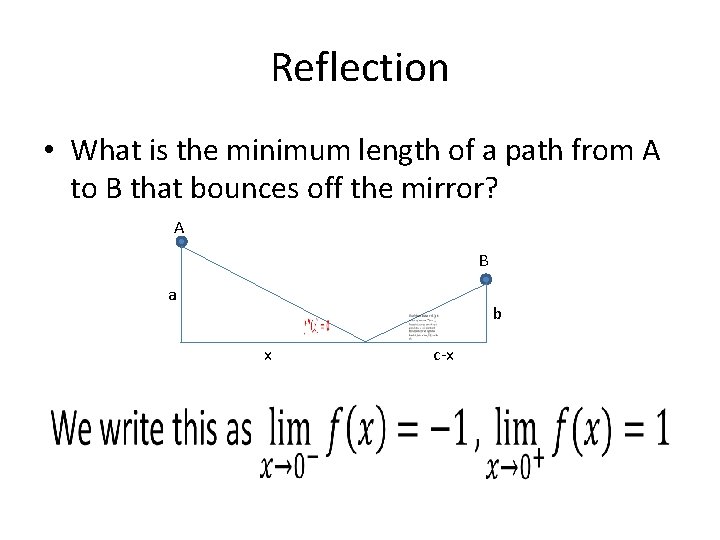 Reflection • What is the minimum length of a path from A to B