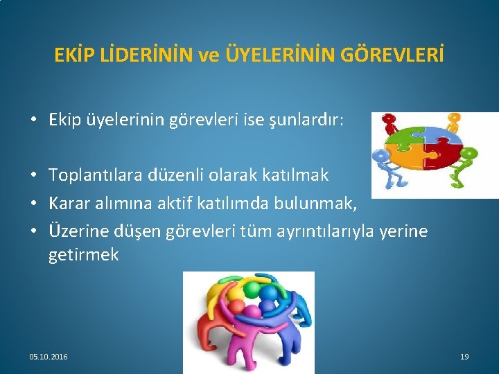 EKİP LİDERİNİN ve ÜYELERİNİN GÖREVLERİ • Ekip üyelerinin görevleri ise şunlardır: • Toplantılara düzenli