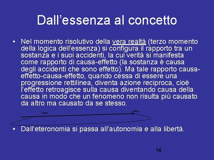 Dall’essenza al concetto • Nel momento risolutivo della vera realtà (terzo momento della logica