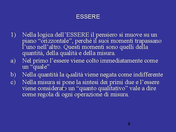 ESSERE 1) Nella logica dell’ESSERE il pensiero si muove su un piano “orizzontale”, perché