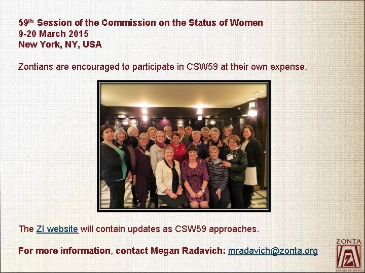 59 th Session of the Commission on the Status of Women 9 -20 March
