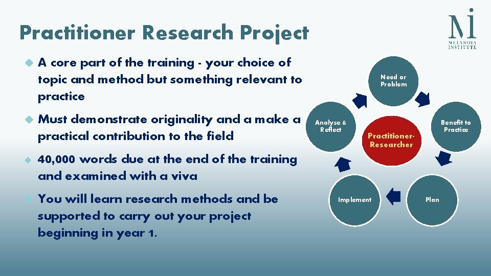 Practitioner Research Project A core part of the training - your choice of topic Practitioner Research Project A core part of the training - your choice of topic