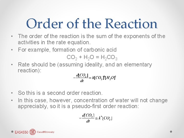Order of the Reaction • The order of the reaction is the sum of
