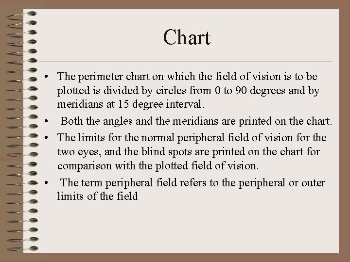 Chart • The perimeter chart on which the field of vision is to be