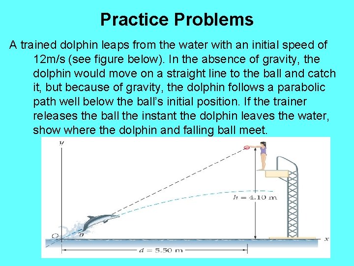 Practice Problems A trained dolphin leaps from the water with an initial speed of