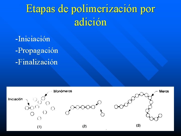 Etapas de polimerización por adición -Iniciación -Propagación -Finalización 