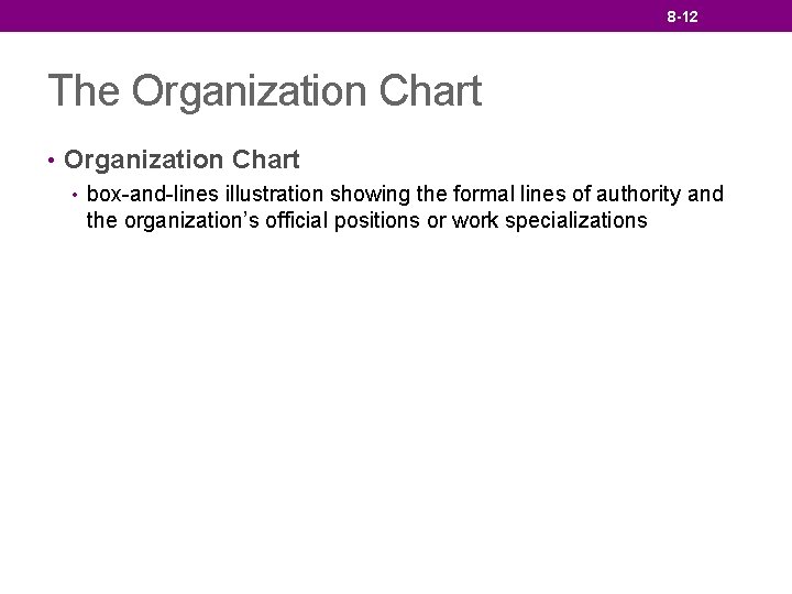 8 -12 The Organization Chart • box-and-lines illustration showing the formal lines of authority
