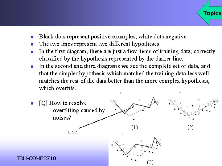 Topics n n n Black dots represent positive examples, white dots negative. The two