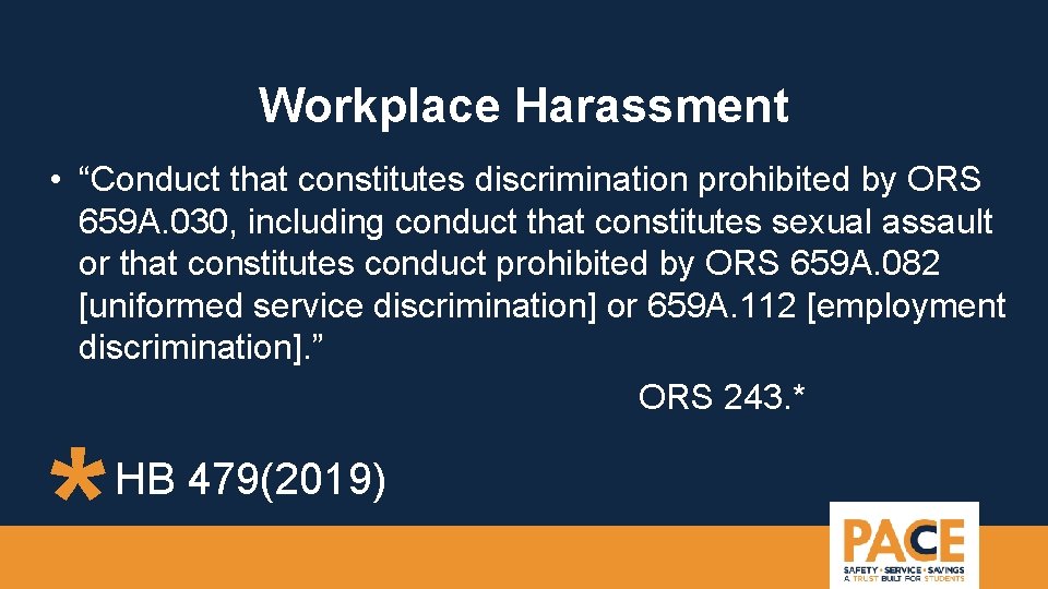 Workplace Harassment • “Conduct that constitutes discrimination prohibited by ORS 659 A. 030, including