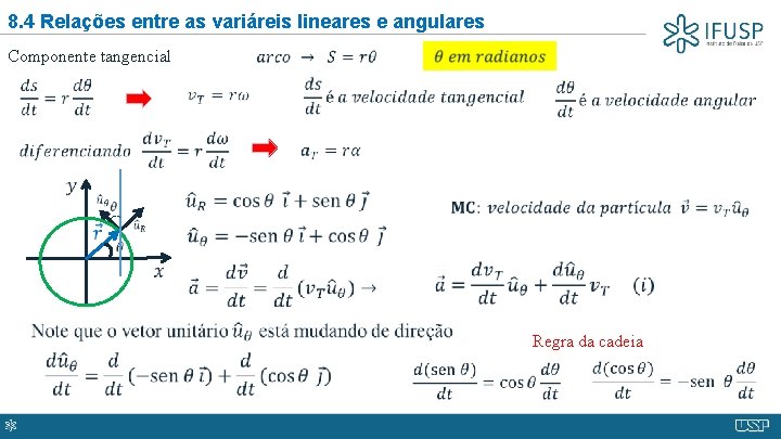 8. 4 Relações entre as variáreis lineares e angulares Componente tangencial Regra da cadeia