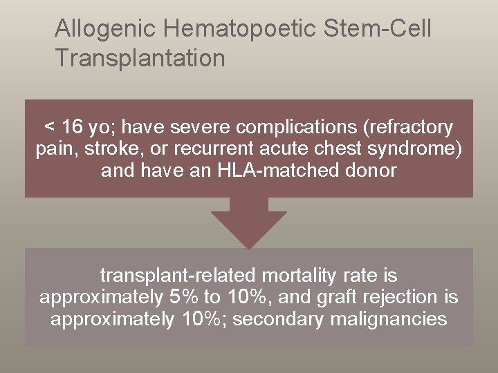 Allogenic Hematopoetic Stem-Cell Transplantation < 16 yo; have severe complications (refractory pain, stroke, or