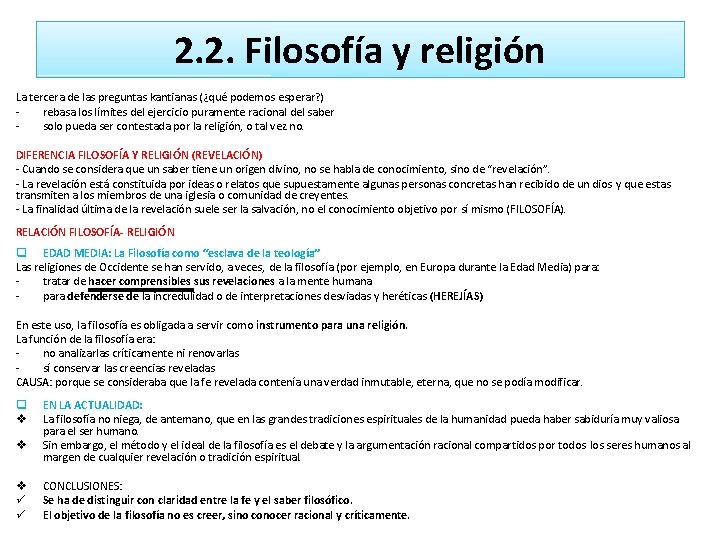 2. 2. Filosofía y religión La tercera de las preguntas kantianas (¿qué podemos esperar?