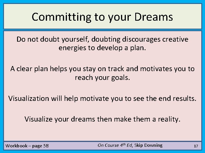 Committing to your Dreams Do not doubt yourself, doubting discourages creative energies to develop