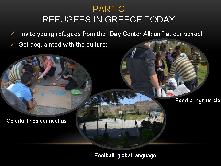 PART C REFUGEES IN GREECE TODAY ü Invite young refugees from the “Day Center