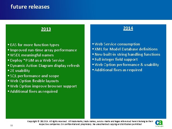 future releases 2013 § EAS for more function types § Improved run-time array performance