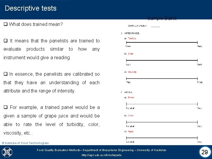 Descriptive tests Sample Ballot q What does trained mean? q It means that the