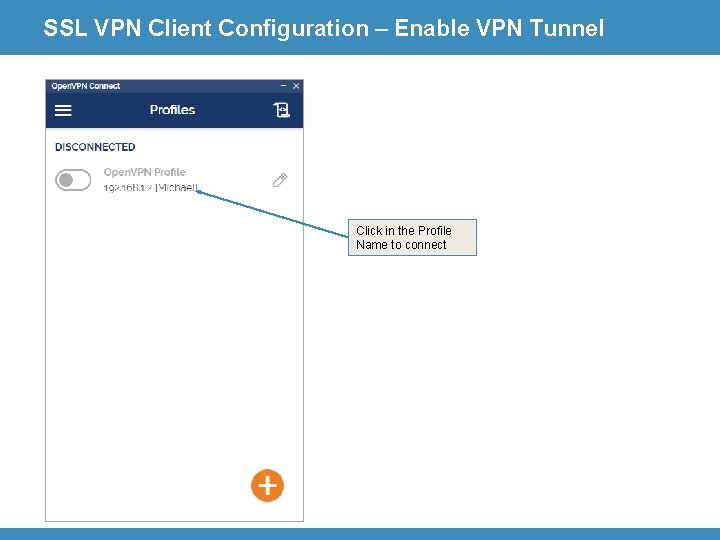 SSL VPN Client Configuration – Enable VPN Tunnel Click in the Profile Name to