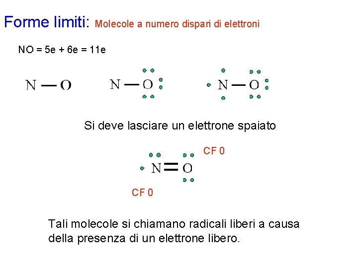 Forme limiti: Molecole a numero dispari di elettroni NO = 5 e + 6