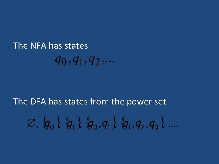 The NFA has states The DFA has states from the power set The NFA has states The DFA has states from the power set