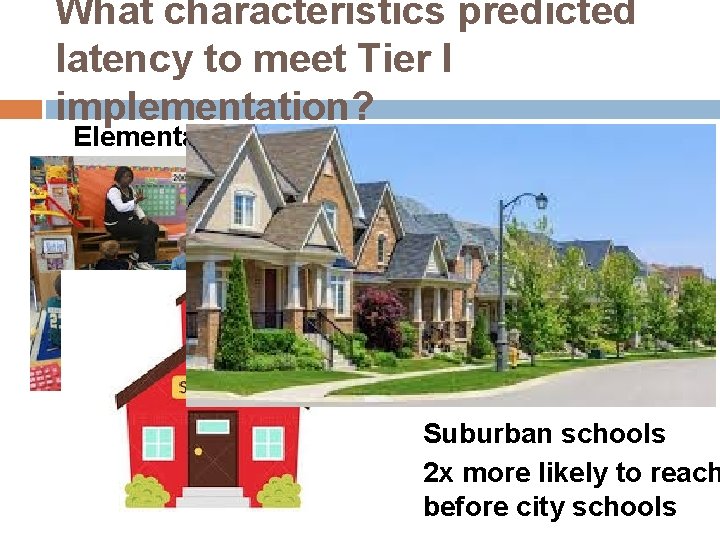 What characteristics predicted latency to meet Tier I implementation? Elementary Schools 2. 5 x