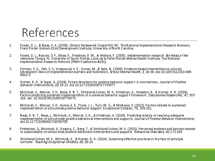 References 1. Fixsen, D. L. , & Blase, K. A. (2008). Drivers framework. Chapel
