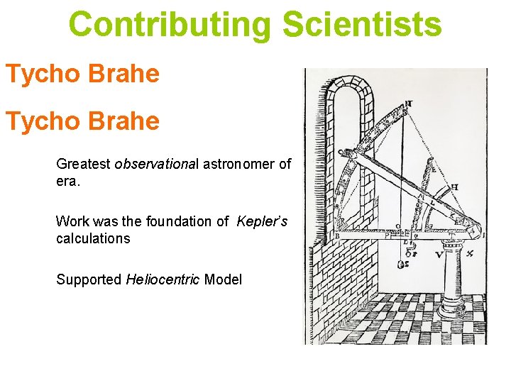 Contributing Scientists Tycho Brahe Greatest observational astronomer of era. Work was the foundation of Contributing Scientists Tycho Brahe Greatest observational astronomer of era. Work was the foundation of