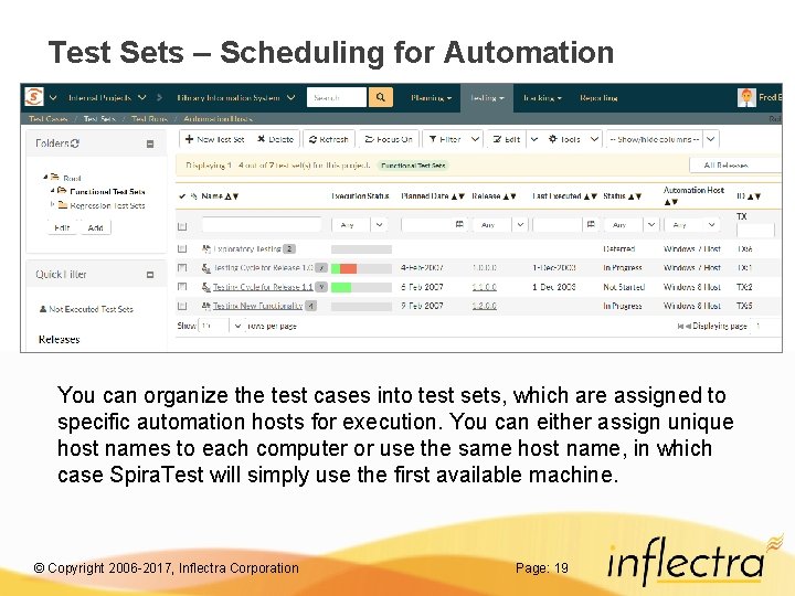 Test Sets – Scheduling for Automation You can organize the test cases into test