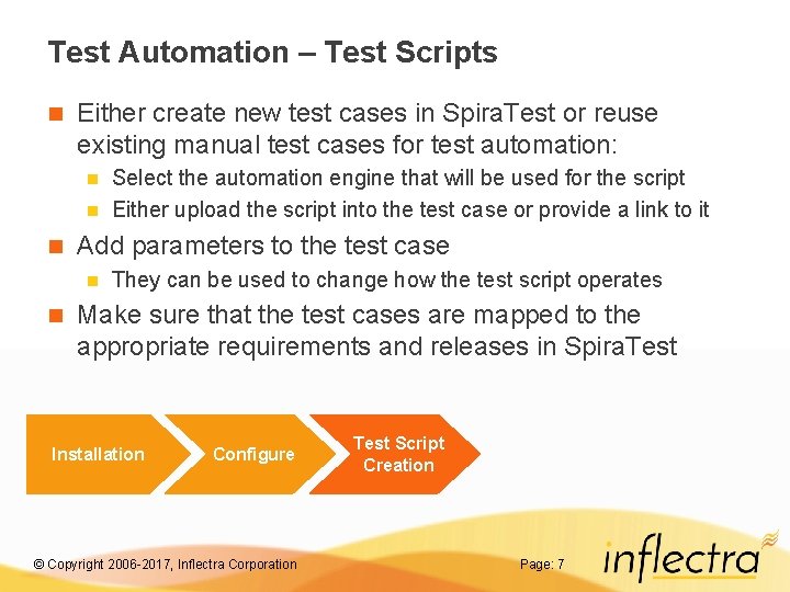 Test Automation – Test Scripts n Either create new test cases in Spira. Test