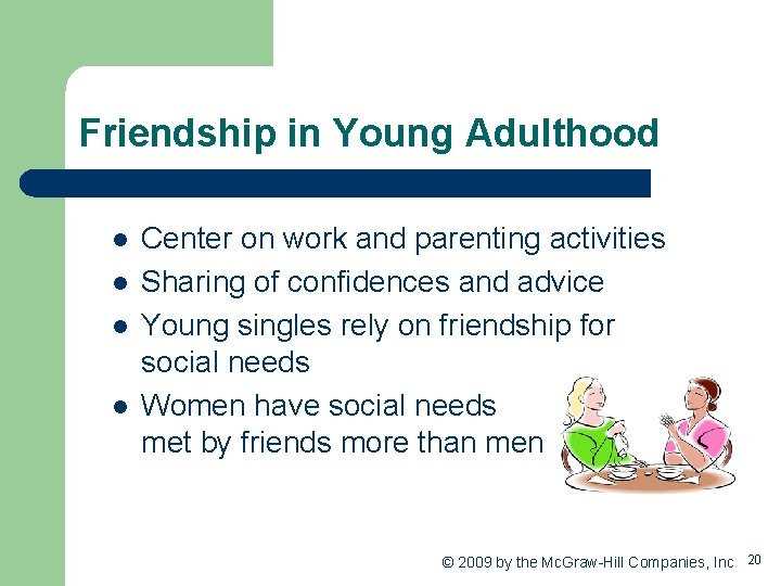Friendship in Young Adulthood l l Center on work and parenting activities Sharing of