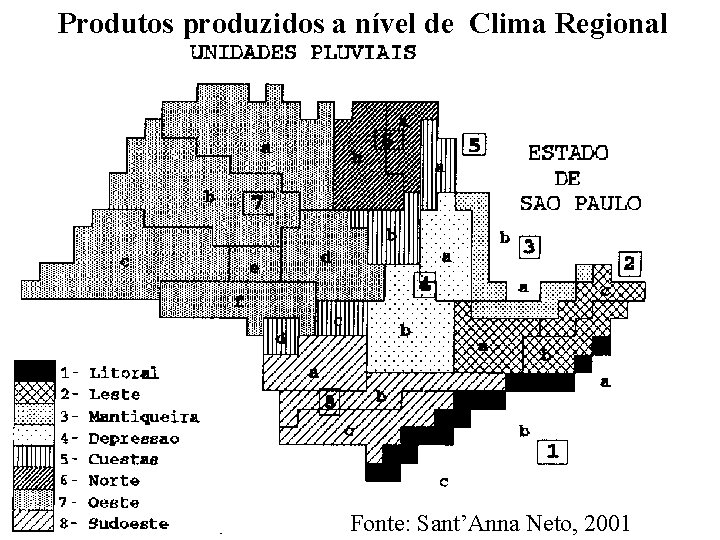 Produtos produzidos a nível de Clima Regional Fonte: Sant’Anna Neto, 2001 Produtos produzidos a nível de Clima Regional Fonte: Sant’Anna Neto, 2001