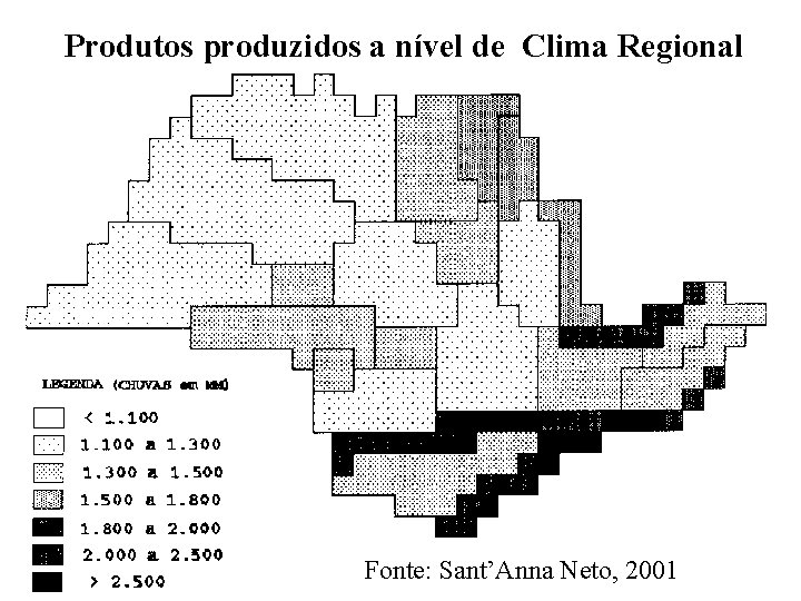 Produtos produzidos a nível de Clima Regional Fonte: Sant’Anna Neto, 2001 Produtos produzidos a nível de Clima Regional Fonte: Sant’Anna Neto, 2001