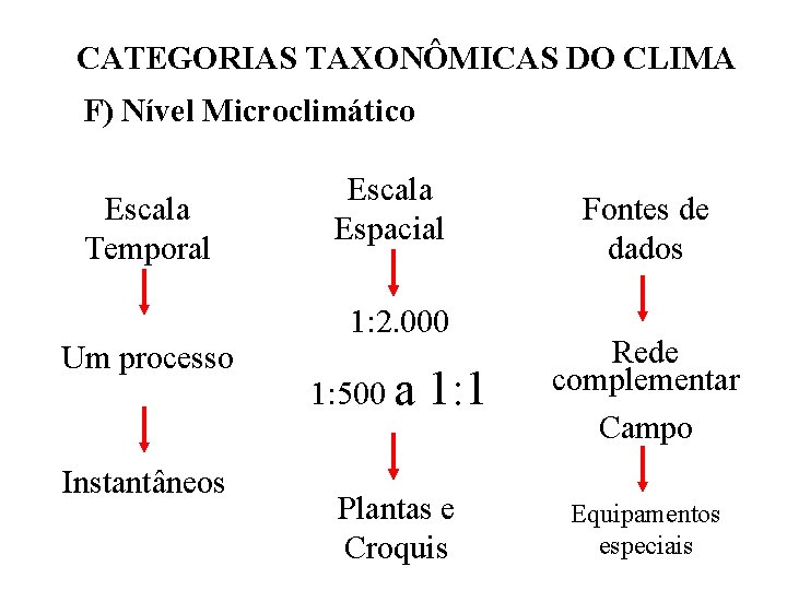 CATEGORIAS TAXONÔMICAS DO CLIMA F) Nível Microclimático Escala Temporal Escala Espacial 1: 2. 000 CATEGORIAS TAXONÔMICAS DO CLIMA F) Nível Microclimático Escala Temporal Escala Espacial 1: 2. 000