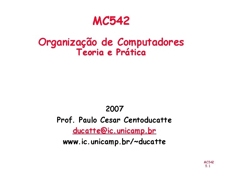 MC 542 Organização de Computadores Teoria e Prática 2007 Prof. Paulo Cesar Centoducatte@ic. unicamp.