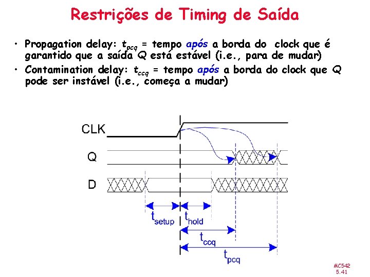 Restrições de Timing de Saída • Propagation delay: tpcq = tempo após a borda