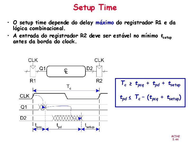 Setup Time • O setup time depende do delay máximo do registrador R 1