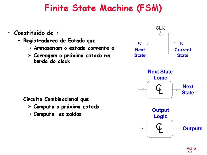 Finite State Machine (FSM) • Constituido de : – Registradores de Estado que »