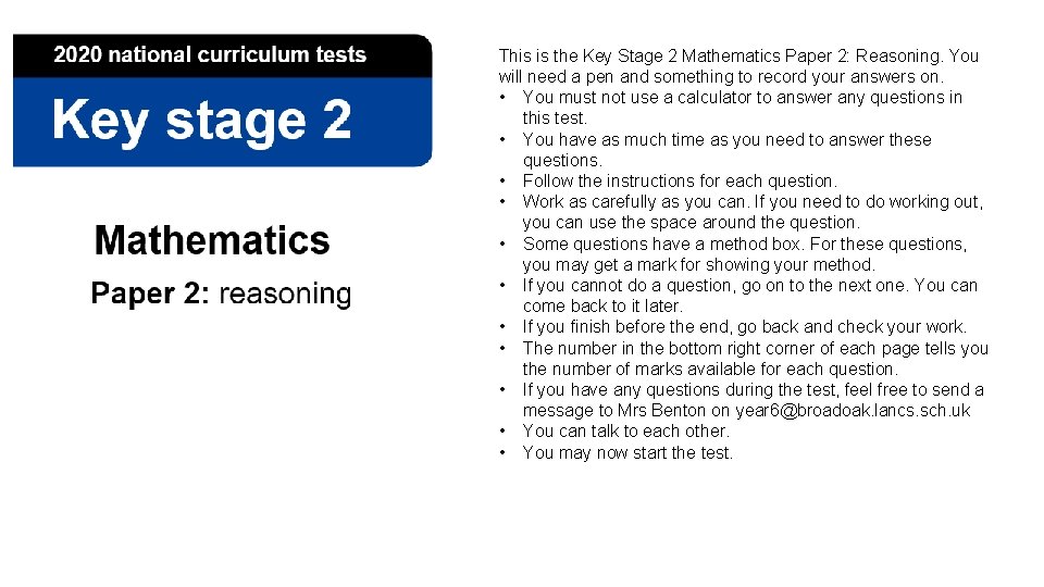 This is the Key Stage 2 Mathematics Paper 2: Reasoning. You will need a