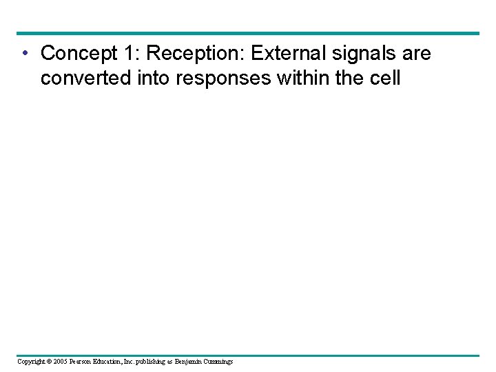  • Concept 1: Reception: External signals are converted into responses within the cell